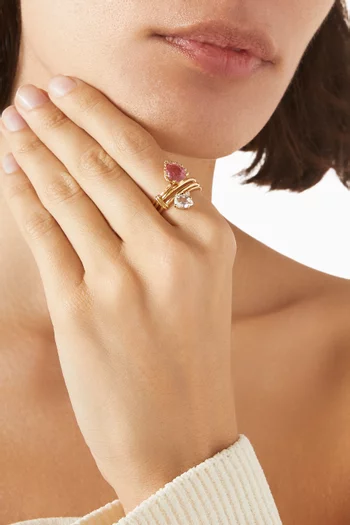 خاتم صن رقم 4 مرصع بماس وتورمالين وردي ذهب عيار 18