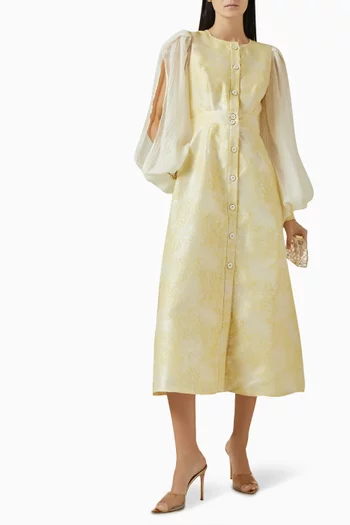 Pleated Slit-sleeves Midi Dress