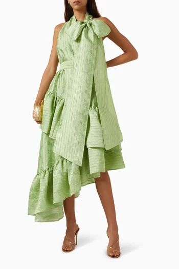 Bow Layered-skirt Midi Dress