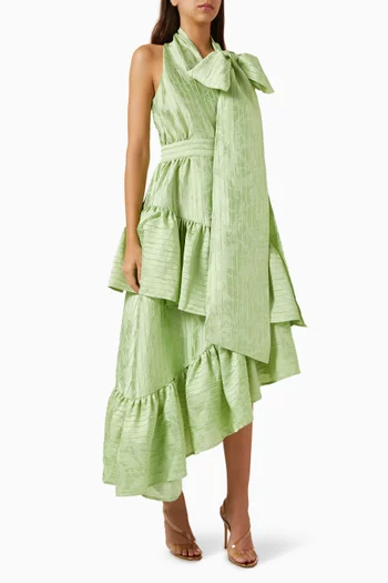 Bow Layered-skirt Midi Dress