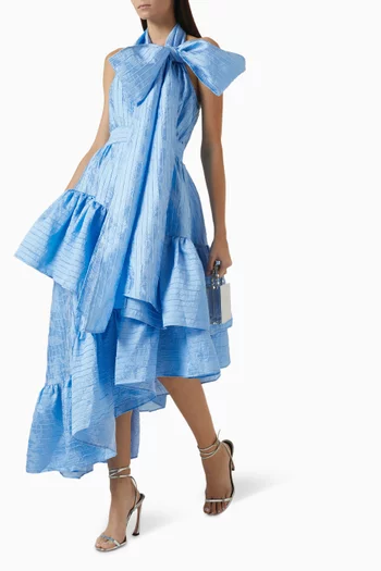 Bow Layered-skirt Midi Dress