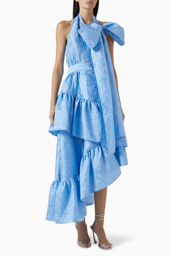 Bow Layered-skirt Midi Dress