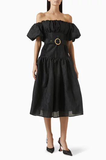 Off-shoulder Belted Midi Dress