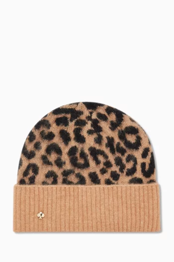 Classic Leopard Beanie Hat in Wool-blend