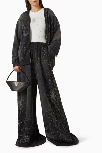 Rhinestone Wide-leg Pants in Cotton