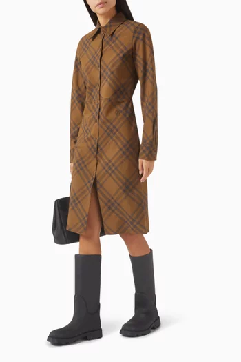 فستان بنمط قميص بنقشة مربعات مزيج صوف