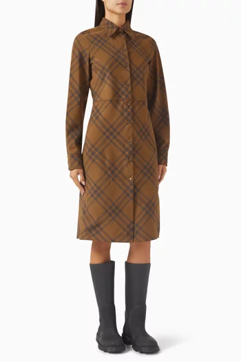 فستان بنمط قميص بنقشة مربعات مزيج صوف