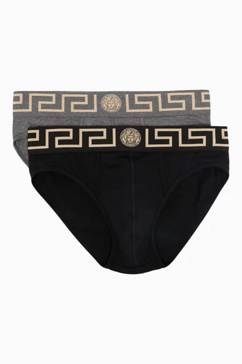 Greca Border Briefs in Stretch Cotton, Set of 2