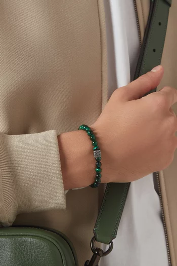 Monogram Cube Tiger's Eye Beaded Bracelet in Sterling Silver