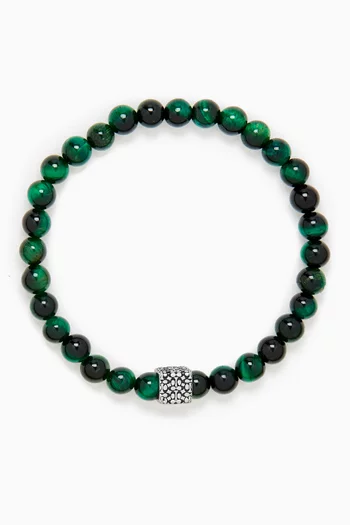 Monogram Cube Tiger's Eye Beaded Bracelet in Sterling Silver