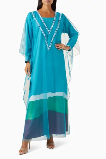 Bead-embellished Thoub & Kaftan Set in Silk & Tulle
