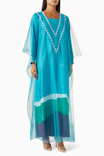 Bead-embellished Thoub & Kaftan Set in Silk & Tulle