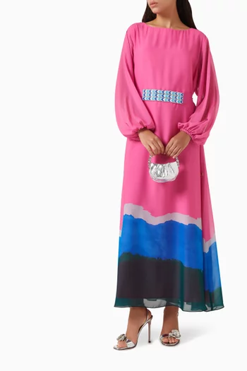 Embellished-belt Kaftan in Chiffon