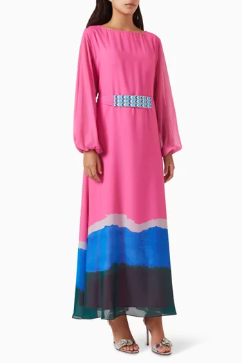 Embellished-belt Kaftan in Chiffon