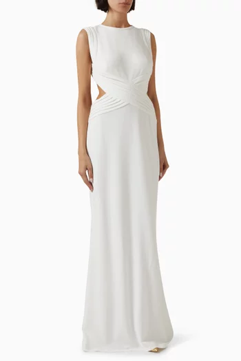Tenney Pleated Waist Gown in Crepe