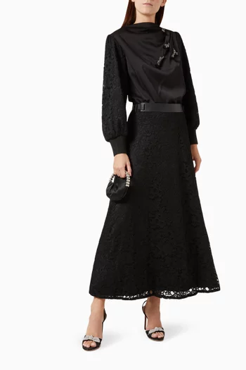 A-line Belted Maxi Skirt in Lace