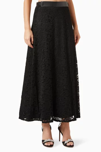 A-line Belted Maxi Skirt in Lace
