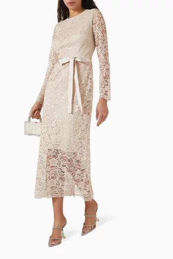 Belted Midi Dress in Lace