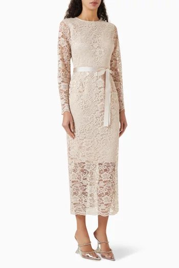 Belted Midi Dress in Lace