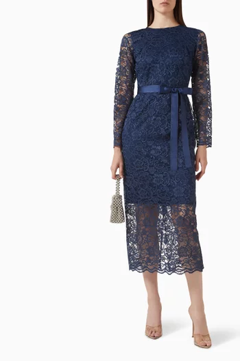Belted Midi Dress in Lace