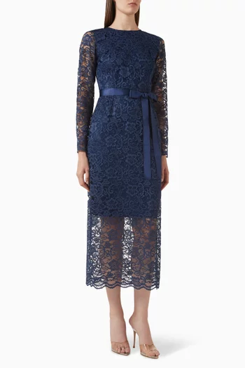 Belted Midi Dress in Lace