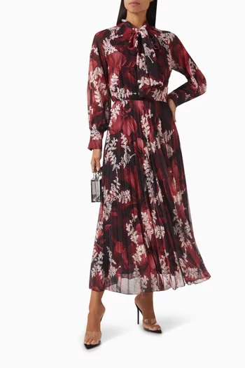 Floral-embroidered Maxi Dress in Chiffon