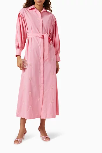 فستان بنمط قميص مطرز بخرز