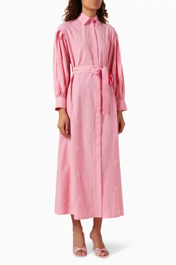 فستان بنمط قميص مطرز بخرز