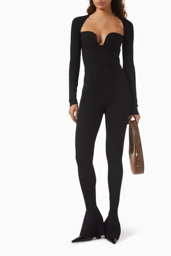 Flared-cuff Fitted Leggings in Viscose Knit Blend