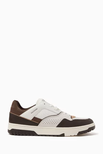 Colour-block Basketball Sneakers in Leather