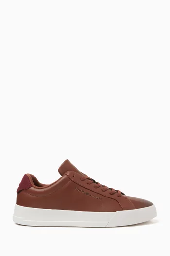 Contrast Heel Court Sneakers in Leather