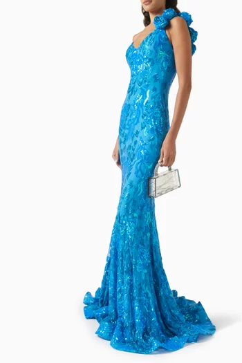 Sequin-embellished Gown in Stretch-jersey