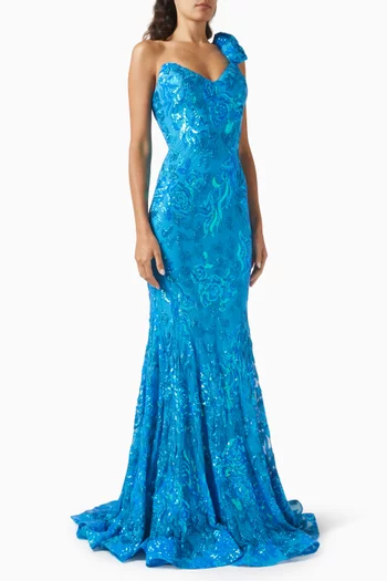 Sequin-embellished Gown in Stretch-jersey