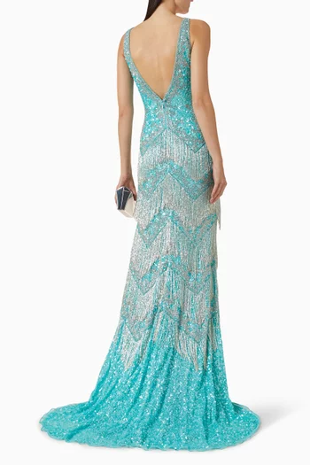 Bead-fringe Slit Gown