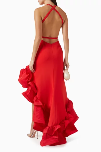 فستان سهرة كريب بكشكش