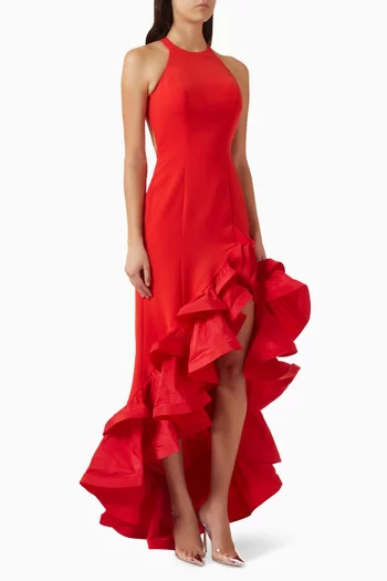 فستان سهرة كريب بكشكش