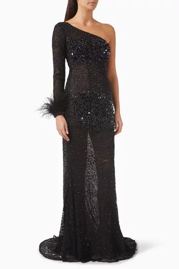 One-shoulder Embellished Gown