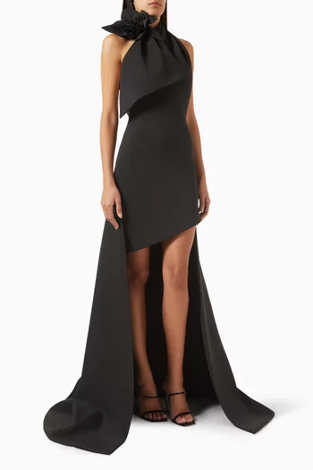 Open-back Train Dress in Scuba