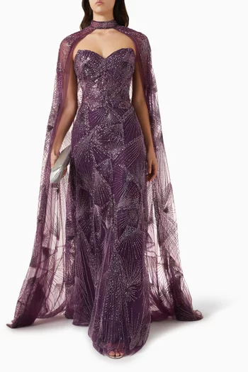 فستان سهرة مطرز بكاب