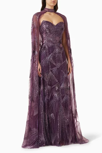 فستان سهرة مطرز بكاب