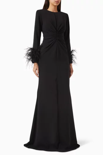 Feather-cuff Gown in Crepe