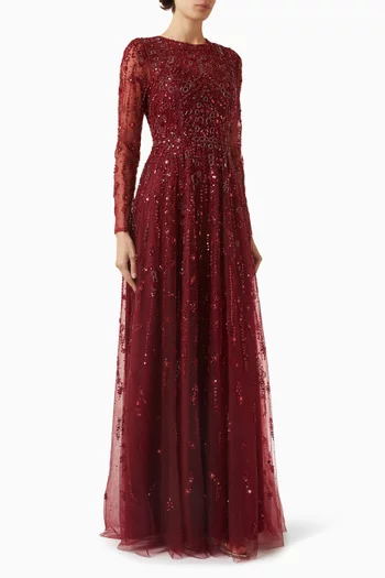 فستان سهرة تول مطرز