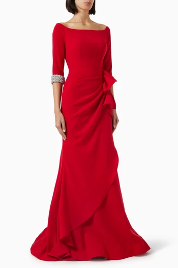 Rhinestone Off-shoulder Gown in Crepe