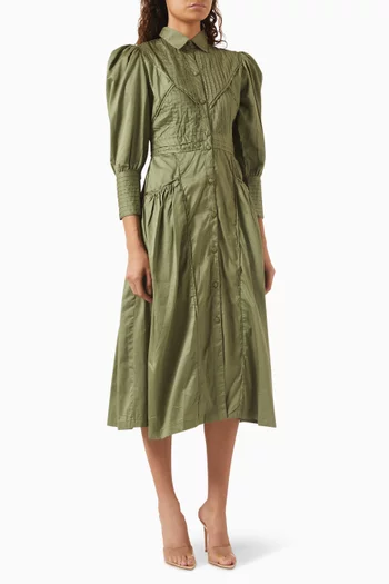 Noah Pin-tucked Midi Dress in Cotton-satin