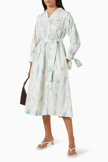 Anya Printed Midi Dress in Cotton-satin
