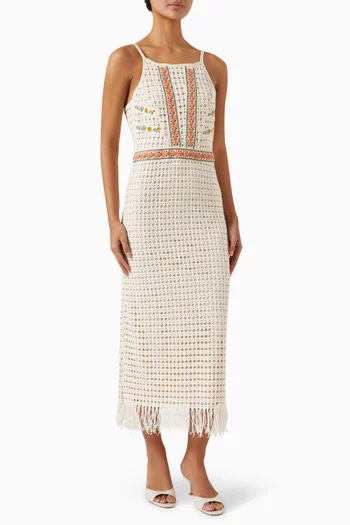 Lani Harvest Crochet Midi Dress in Cotton