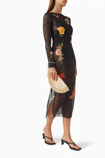 Belen Slit Midi Dress in Lace