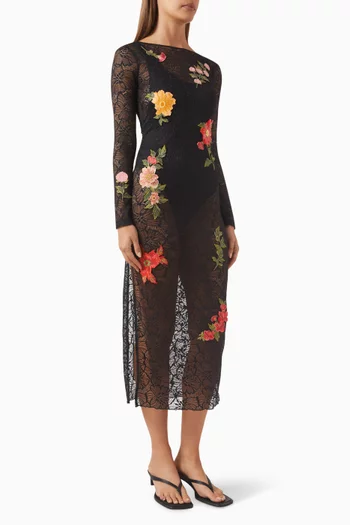 Belen Slit Midi Dress in Lace