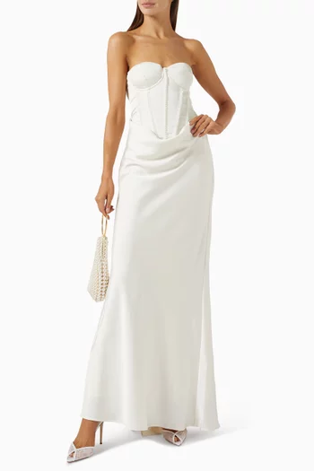 Pearl-embellished Corset Dress in Satin