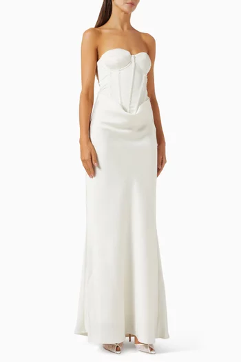 Pearl-embellished Corset Dress in Satin